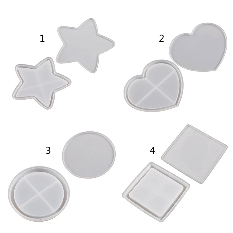 New Heart Round-Star Silicone Mold Resin Shaker Molds DIY Cup Mat