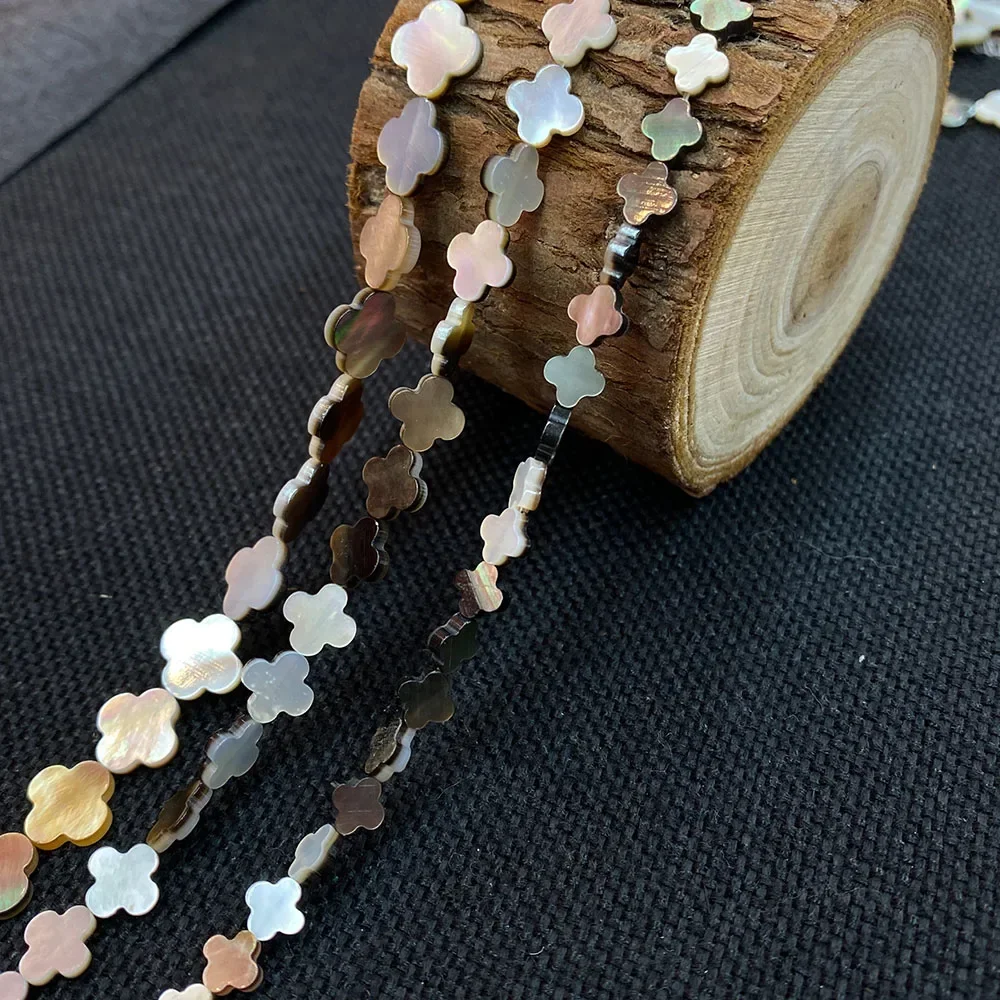 High Quality Natural Shell Loose Beads Strand Black Color Flower Shape Clover DIY for Making Bracelets Earrings Necklace