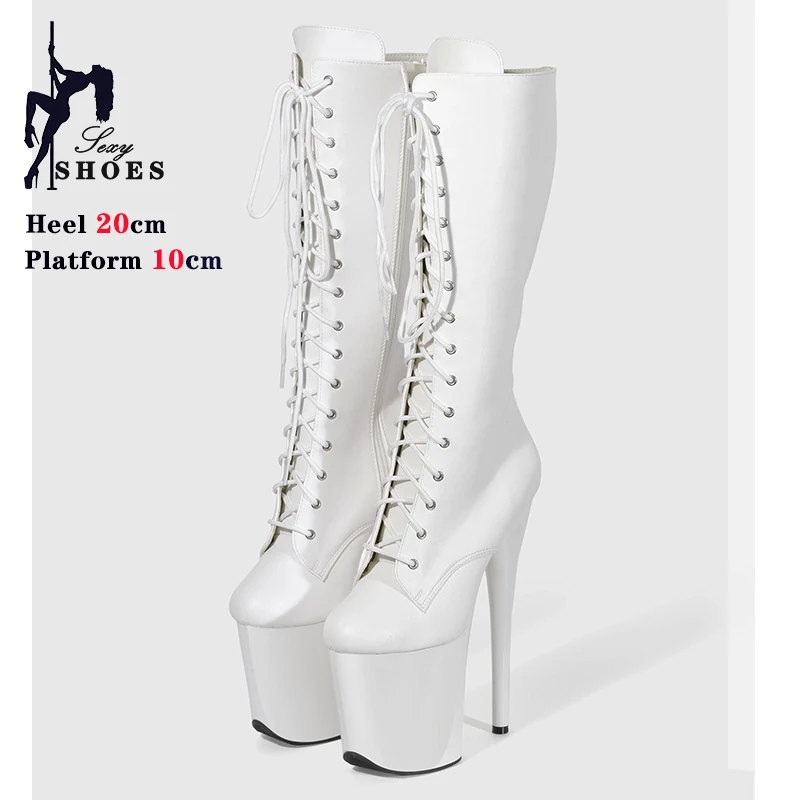 New High Quality 20cm 8 inches Platform Knee-High Women Boots Nightclub Stage Pole Dance High Boots Princess Thick - soled Shoes