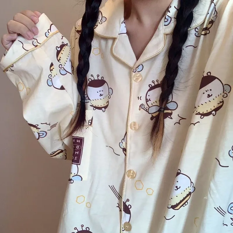 

JokeBear Cotton Long-sleeved Pyjama Set Soft and Comfortable Long Pants Loungewear Cartoon Cute Pajamas Holiday Gifts Couples