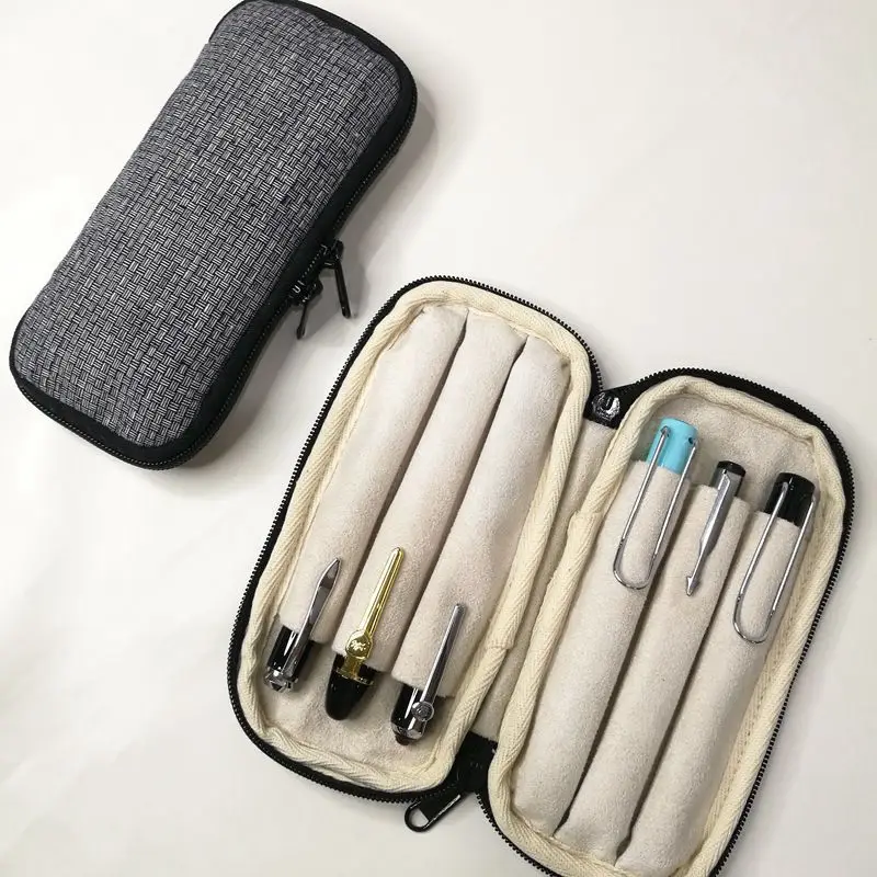 Handmade Pen Bag, Six Pens, Gray Cloth Pen Storage Bag, Blue Shaobing (Baked Cake in Griddle) Bag, Pink Zipper Bag