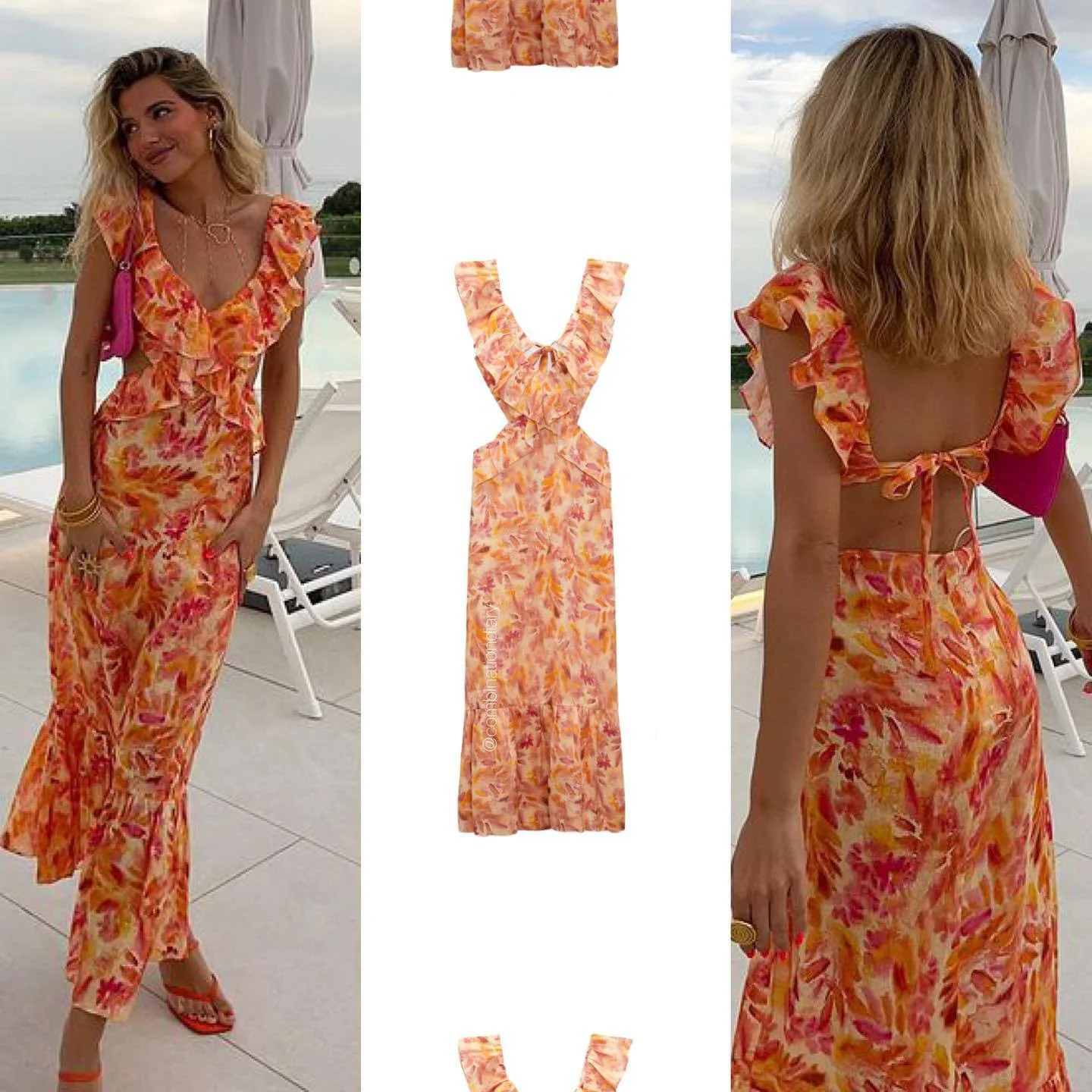 Backless Sexy Dress Women Print Butterfly Sleeve Hollow Out Bandage Long Dresses 2023 Summer Vacation Ruffles Beach Robe Clothes