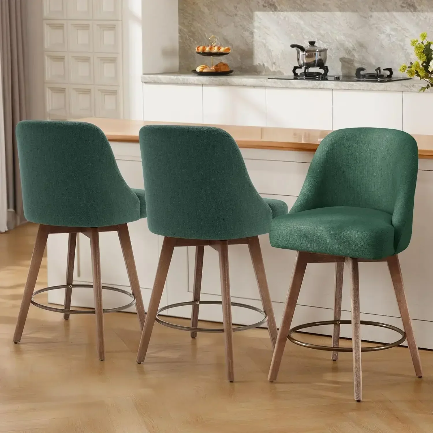 

Counter Height Bar Stools Set of 3, Modern Mid-Century Swivel Barstools,26" Seat Height Counter Stools for Kitchen Island, Green