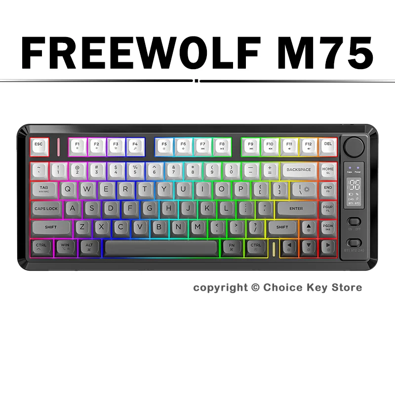 Attack Shark × FREEWOLF M75 Wireless Gaming Keyboard 82 Keys Dual Mode Bluetooth PBT Gradient Keycaps Display Screen 2000mAh