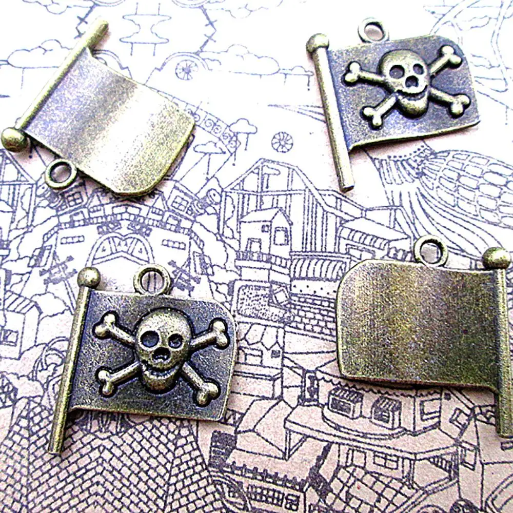 

60pcs--20x18mm Pirate skull flag Charms For Jewelry Making DIY Findings Antique Bronze Color Alloy Pendants