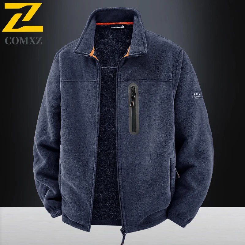 

Men Warm Fleece Jacket Winter Softshell Fashion Classic Coat Casual Loose Riding Outerwear for Hiking Sports Outdoor Activities
