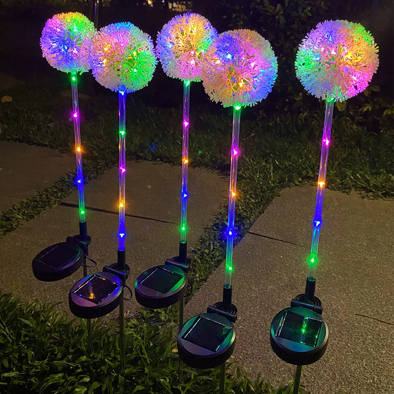 

2pcs/Set Led solar dandelion light outdoor courtyard garden decorative light simulation green onion ball inserted ground light