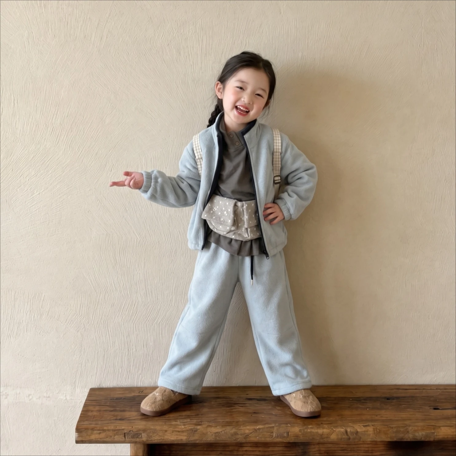 Girls' Suit 2026 Autumn and Winter New Children's Wear Korean Style Girl Baby Thickened Polar Fleece-hoodie Pants Two-piece Set