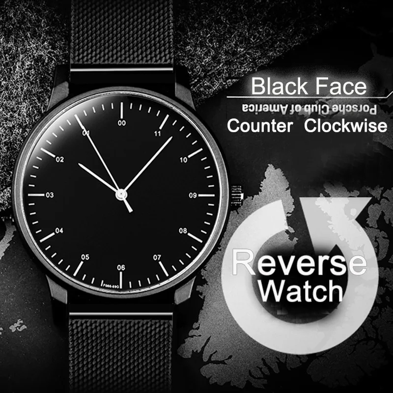 backward wristwatch creative design reversal time simple styleanti-clockwise casual quartz left-hand watch