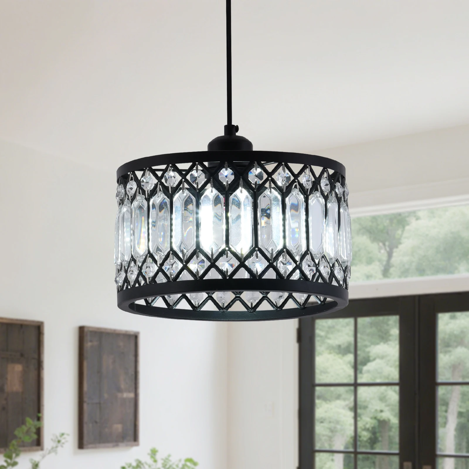 ブラッククリスタルシャンデリア天井照明アイアンアートモダンledペンダントランプ、リビングルーム、寝室、家の装飾用ペンダントライト