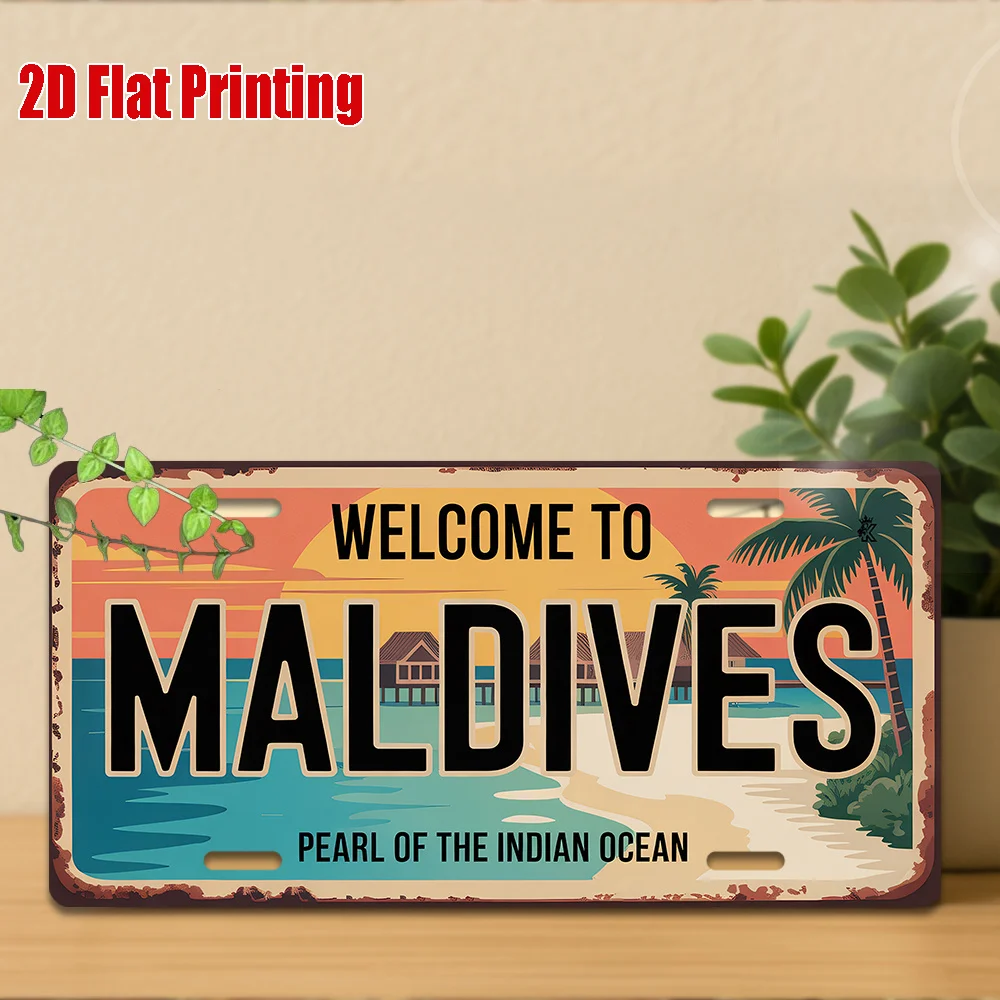 2D Flat, 2D Flat Printing, 1pc, Vintage Metal Sign, for Decorationg Only, Outdoor Wall Art (29.97cm * 14.99cm), MALDIVES Aluminu