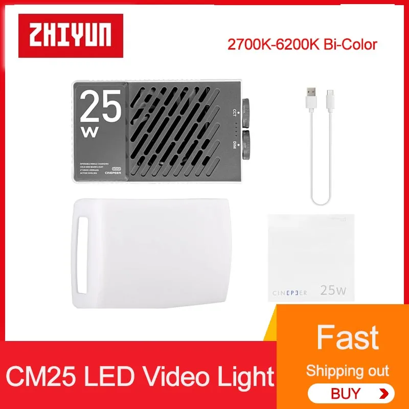 ZHIYUN CINEPEER CM25 LED Video Light 2700K-6200K Bi-Color Pocket Light PD Fast Charge Mini Fill Light for Photography Streaming