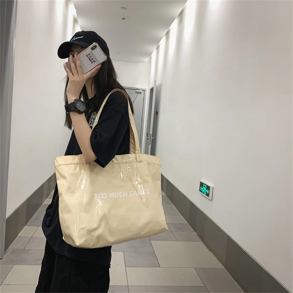 Women Canvas Shoulder Bag Transparent PVC Handbag Letter Waterproof Large Capacity Totes Vintage Large Capacity Shopping Bags