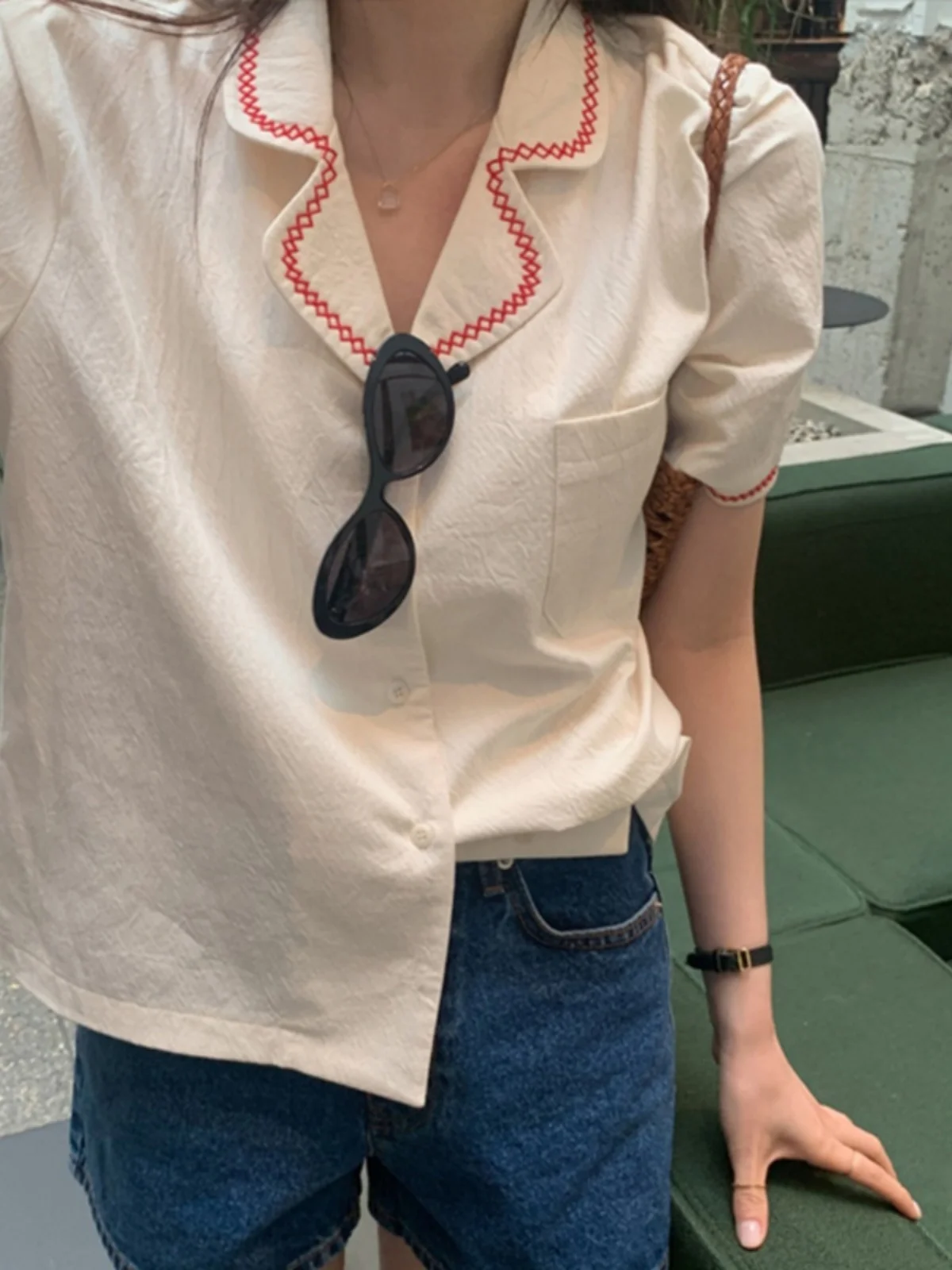 

White Casual ort Sve Suit Collar Jaet Women's Summer New Thin Sle Commute irt Small Size Trendy Top