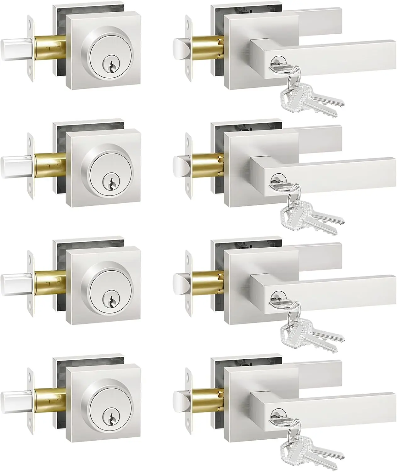 

Комплект из 4 замков для входной двери с одинарным цилиндровым механизмом, ручкой из матового никеля, одинаковым ключом