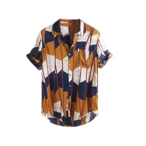 Men's Printed irt ort Front Long Ba Distred Faion Polyester Streetwear Straight Cut ort Sve Classic Fit Top