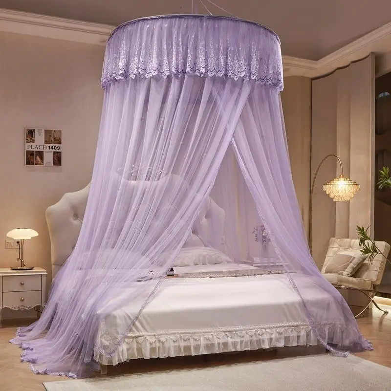 Princess Style Dome Ceiling Mounted Mosquito Net No Installation Required Breathable Polyester Fibre Glass Fibre Pole Support