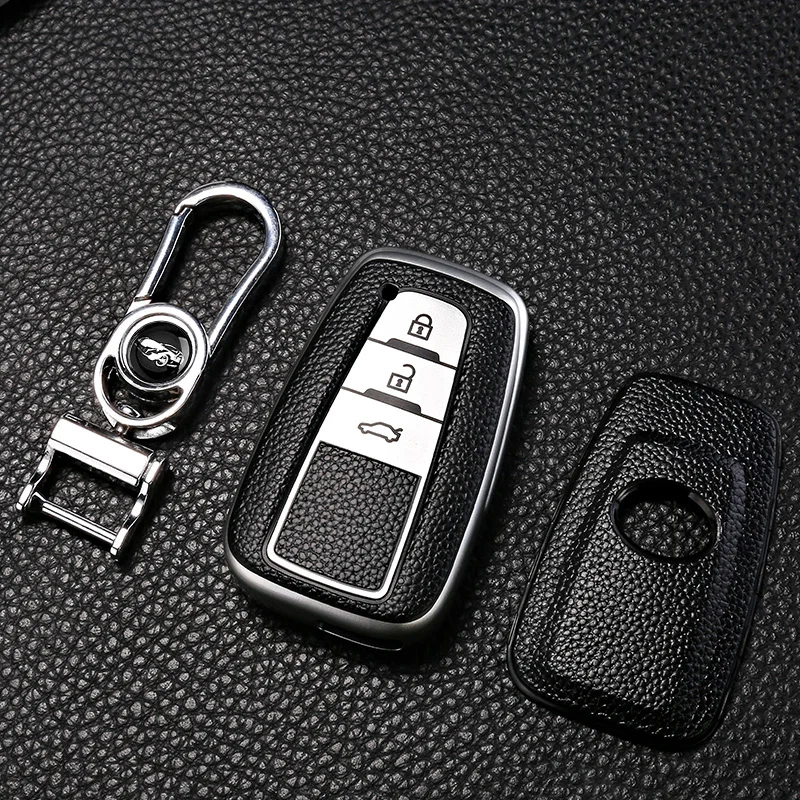 Leather Style Car Remote Key Case Cover Fob For Toyota Prius Camry Corolla CHR C-HR RAV4 Land Cruiser Prado Keychain Accessories