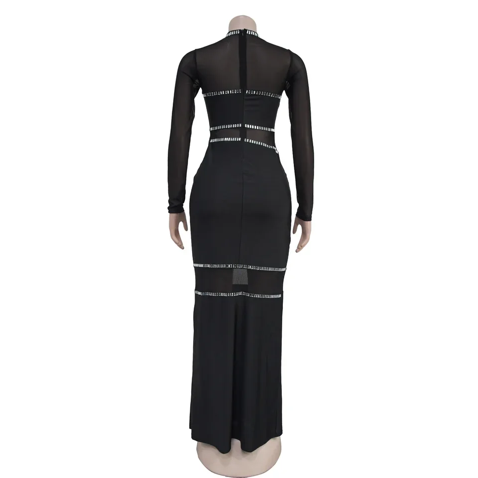 ชุดเดรสทรงบอดี้คอนสำหรับผู้หญิง สไตล์หรูหรา แฟชั่นสตรีทแวร์ ผ้าตาข่าย แขนยาว ทรง Y2K คอกลม เอวสูง กระโปรงใหม่ ฤดูใบไม้ร่วง 2024