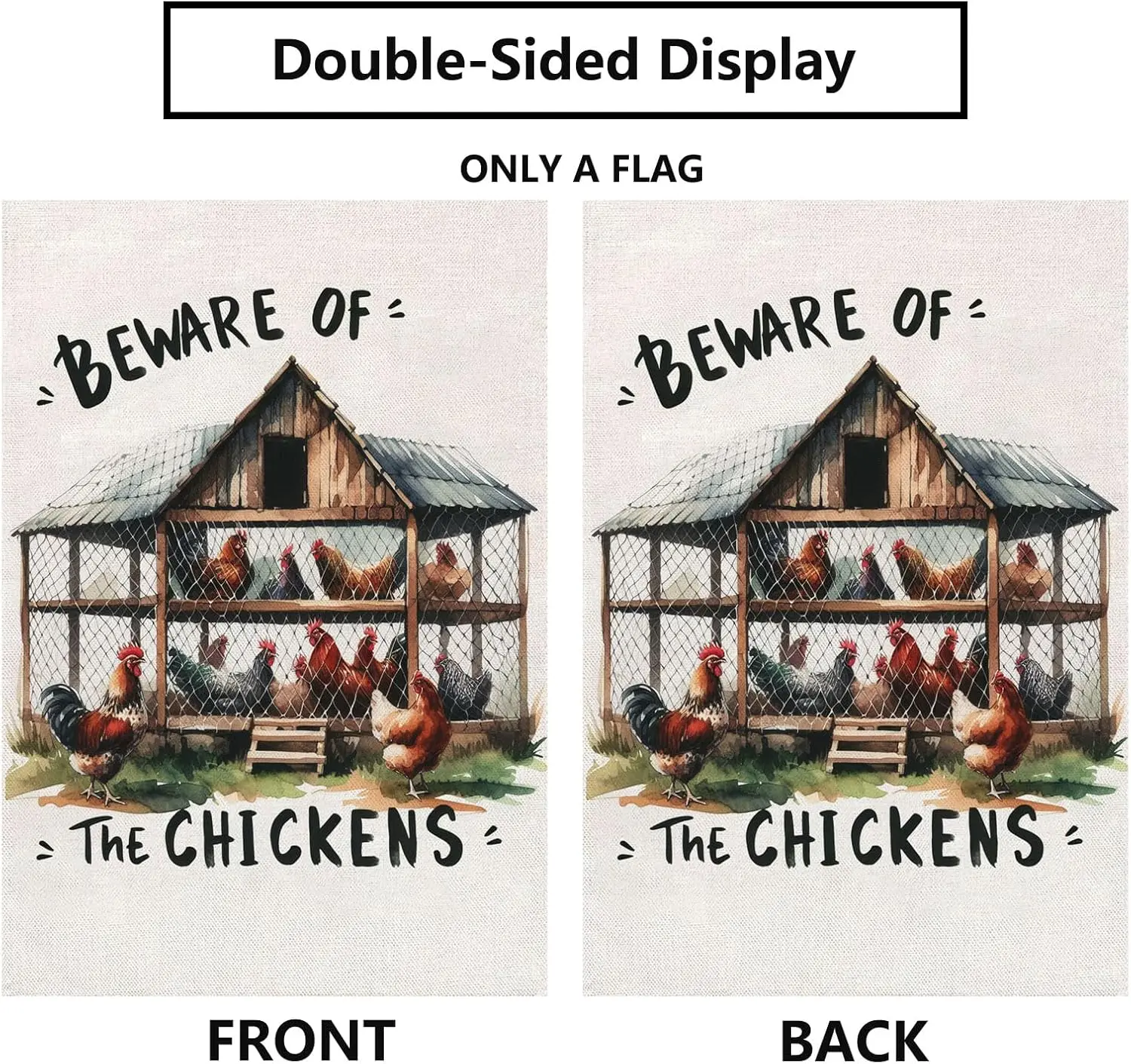 Farm Life Flag, Welcome Garden Yard Flag, Be Ware of The Chicken, Decoration for Outside Flag, Vertical Double Side 12x18 Inch