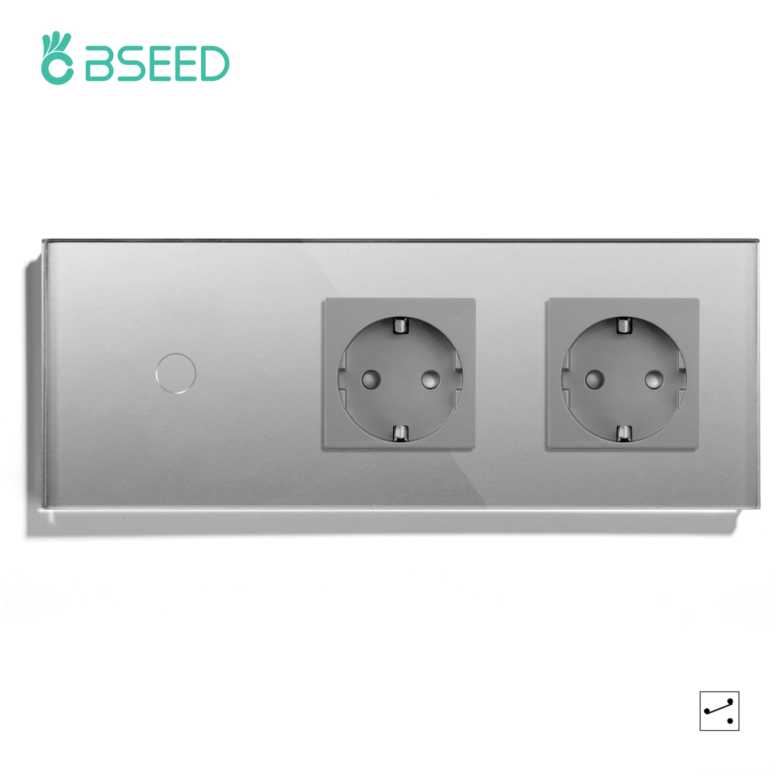 Bseed Wall Touch Light Switch 1/2/3Gang 2-weg lichtschakelaar met EU-aansluiting USB Type-C glazen paneel Blauwe achtergrondverlichting 240V voor trappen