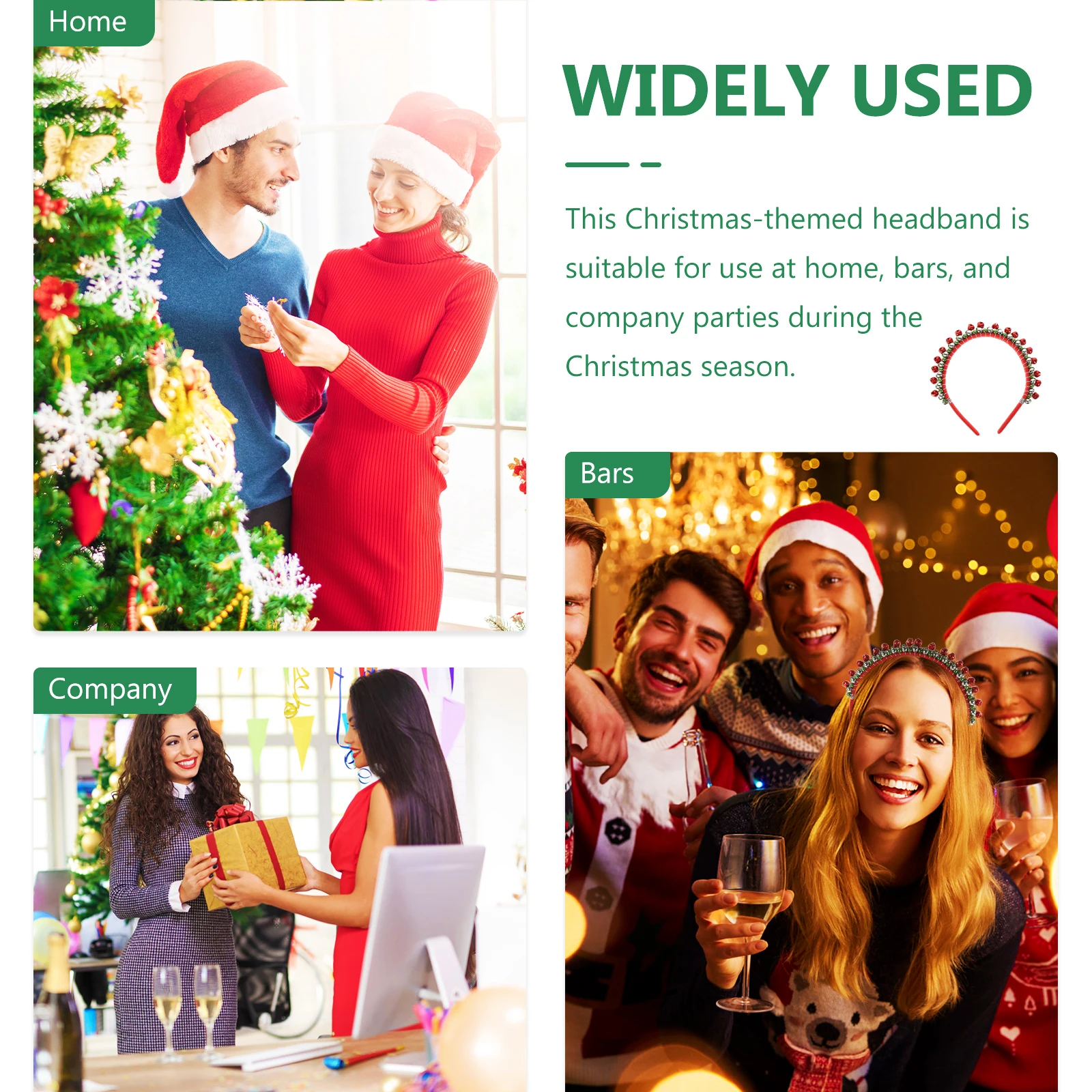 

Colorful Bell Headband Festive Metal Cloth Design One Size Fits All Comfortable Holiday Party Accessory for Women Christmas