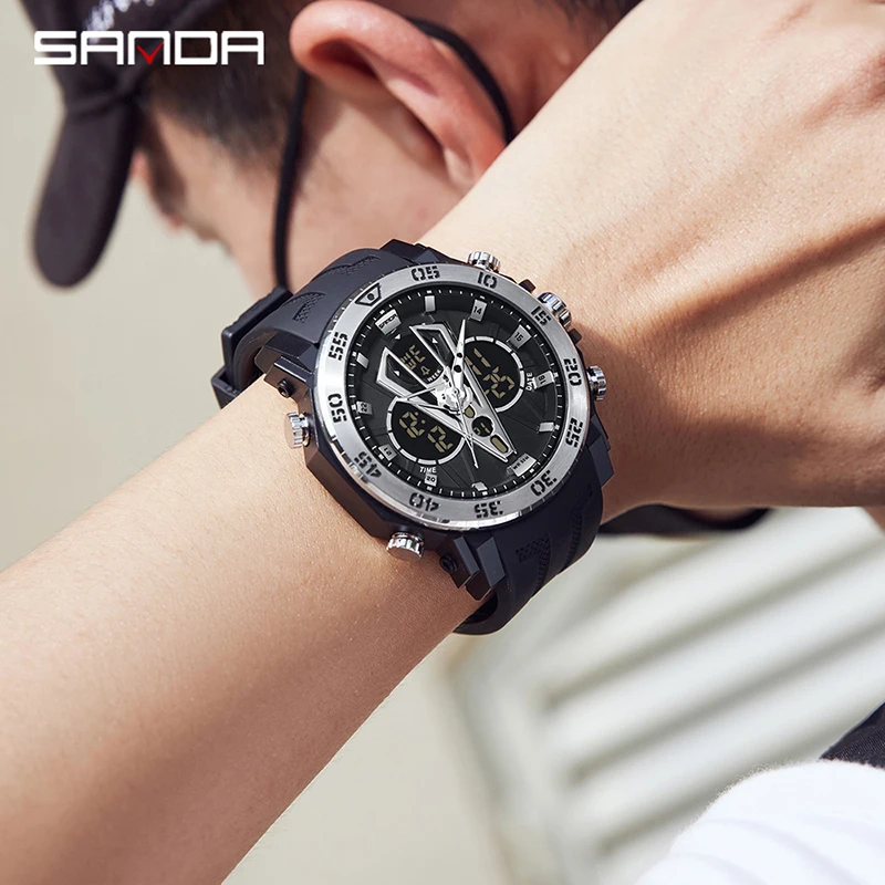 SANDA-reloj Digital deportivo para hombre, cronógrafo de pulsera electrónico, resistente al agua, estilo G, militar, a la moda, 6105