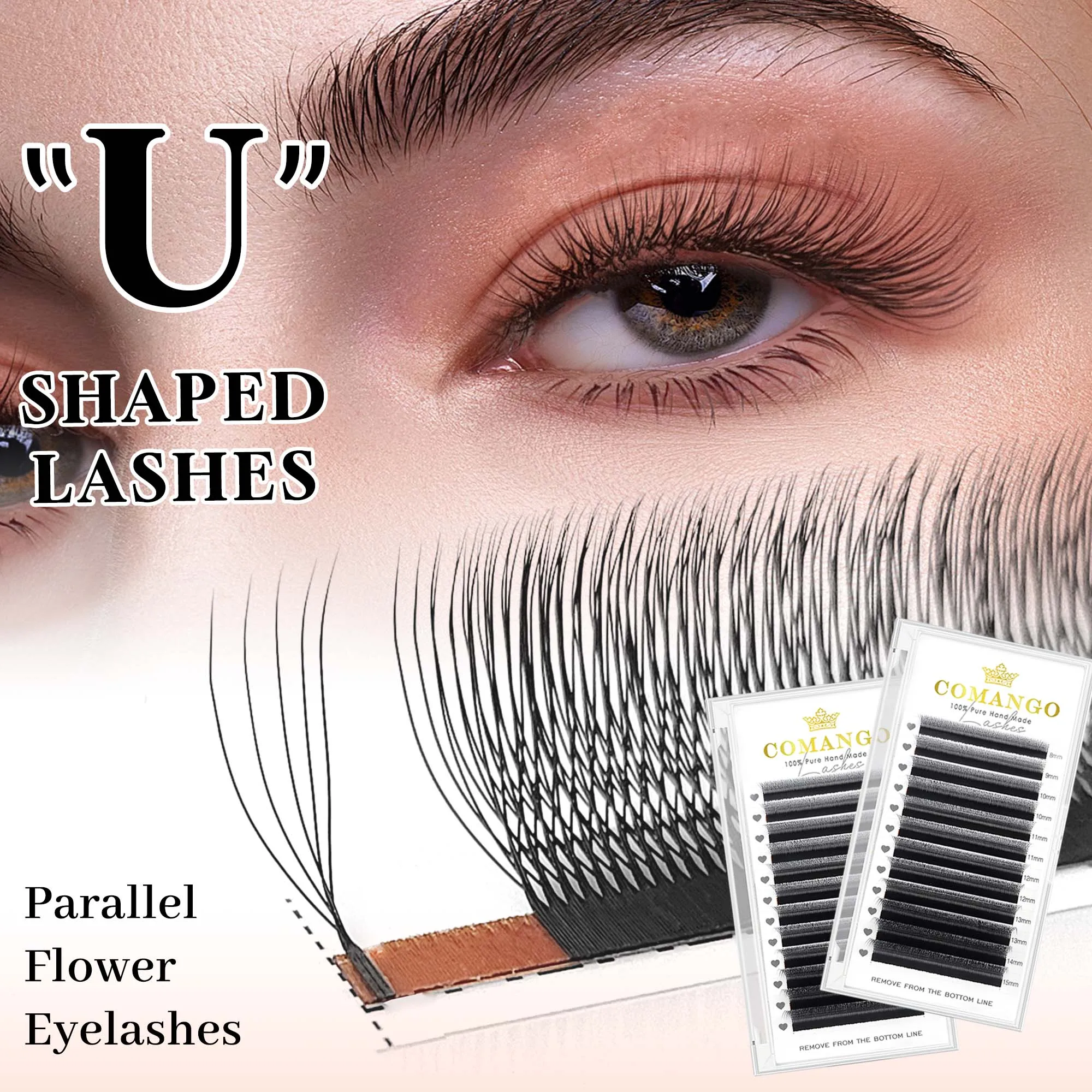CoMango Mix8-15mm U Shaped 3/4/5D Eyelashes Extensions Super Soft Natural Parallel Premade Fan Lashes Makeup Tools