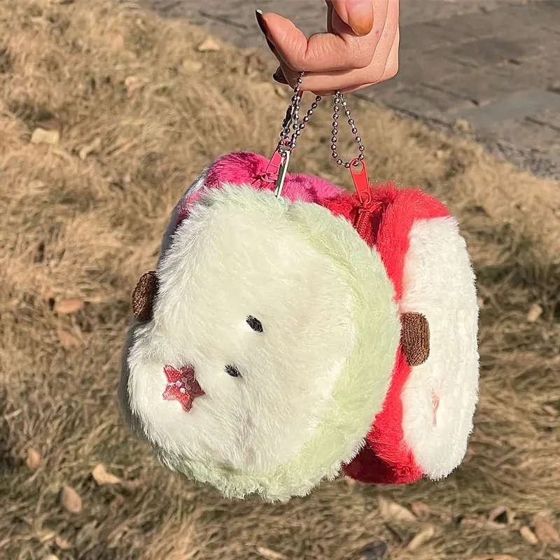 Kawaii الكرتون البسيطة التفاح أفخم صفر المحفظة لطيف التفاح الأحمر الفاكهة محفظة نسائية للعملات المعدنية الاطفال المحفظة سماعة مفتاح حقيبة التخزين فتاة الهدايا #2