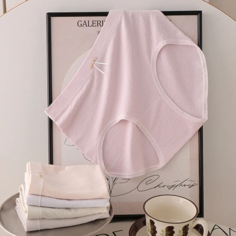 Textured dark-patterned antibacterial crotch underwear for women, bow-shaped mid-waist triangle pants