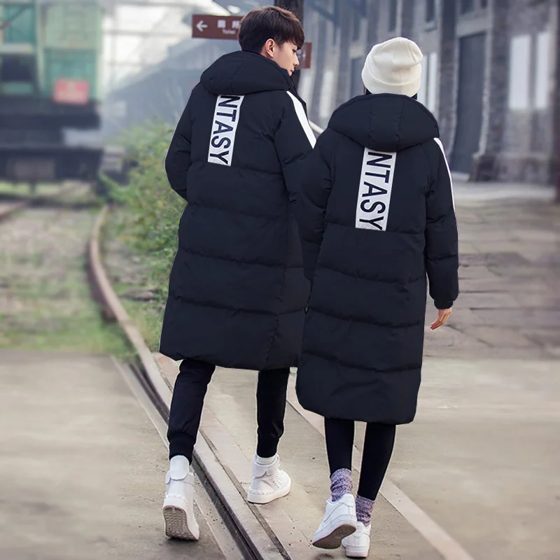 

Thickened Outdoor Winter Jacket Couple Matching Long Cotton Padded Coat Men's Hooded Zipper Closure Winter Outerwear