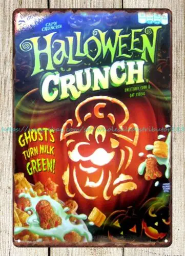 Letreros vintage antiguos, caja de Crunch de Halloween, cartel de estaño de metal, venta de CAPN Crunch