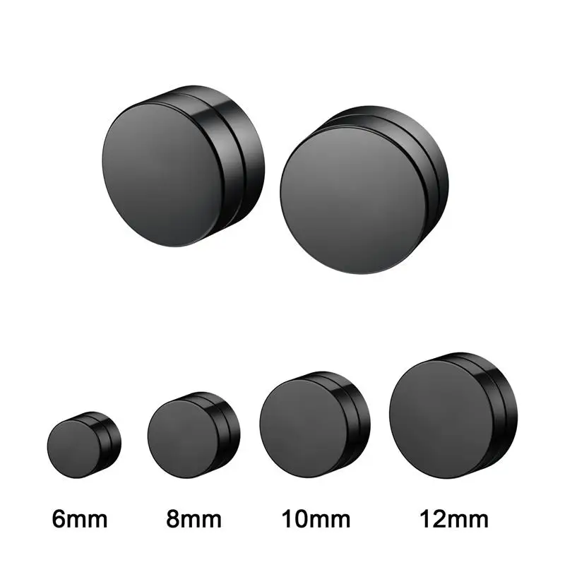 WKOUD 2pcs Round Circle Non Piercing Strong Magnet Magnetic Punk Mens Ear Clip Women Non Piercing Earrings 6/8/10/12mm