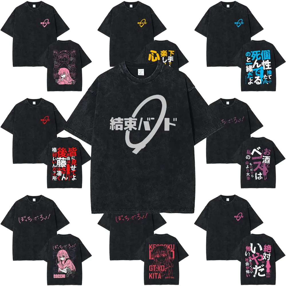 

Funny Kawaii Anime BOCCHI THE ROCK Kita Ikuyo Yamada Ryo Ijichi Nijika Gotoh Hitori Retro Washed T-shirt Men Women Casual Tshirt