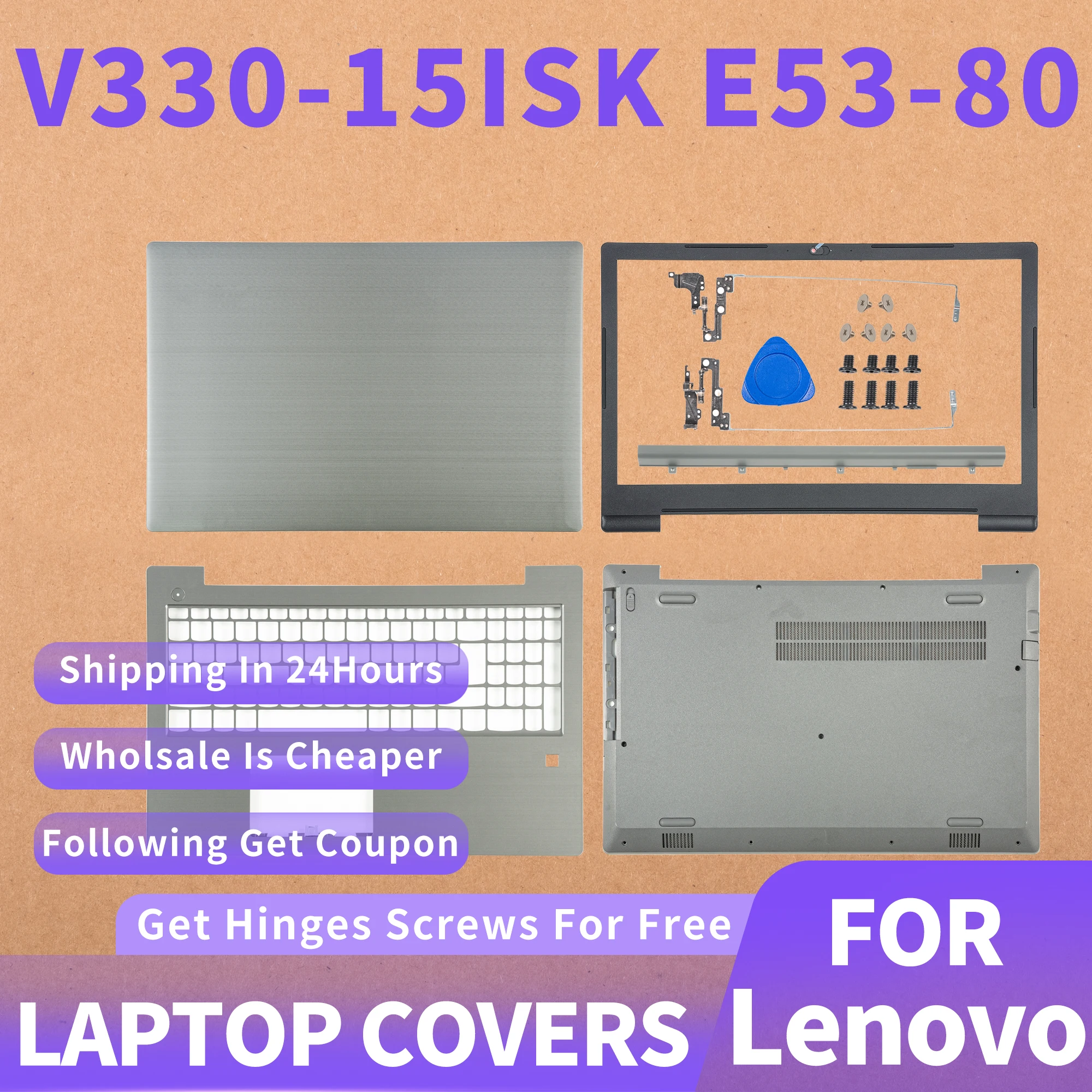 New For Lenovo Notebook V330-15 V330-15IKB V330-15IGM E53-80 Laptop LCD Back Cover Bezel Upper Palmrest Bottom Case Hinges