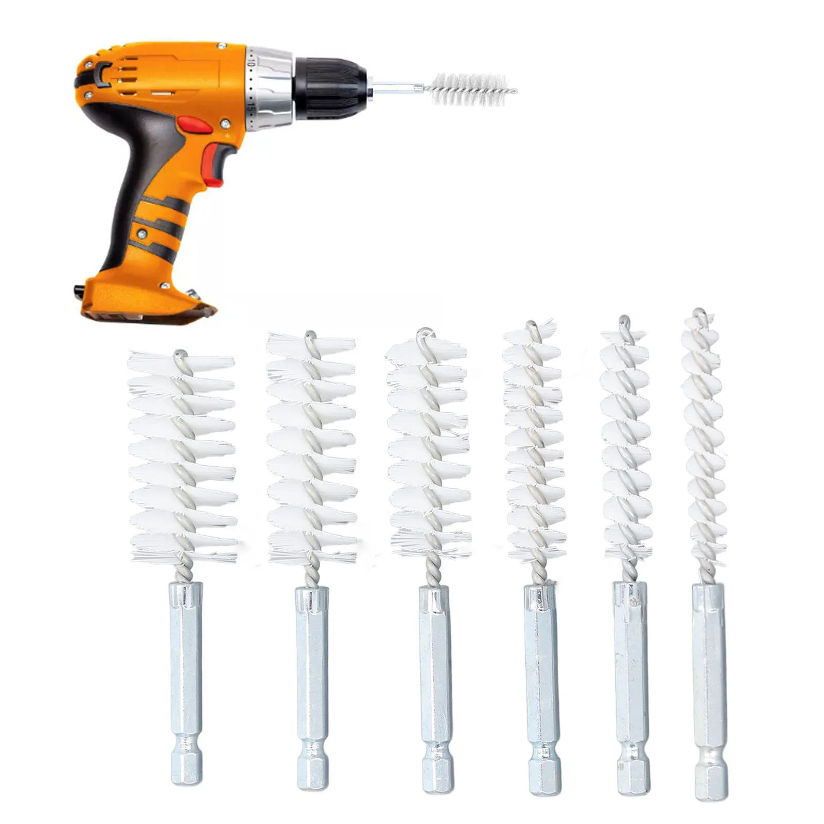 6PCS Bore Brush 4in Drilling Brush Twisted Wire Cleaning Hole Brush 6 Size with 1/4in Hex Shank for Electric Drill Impact Driver