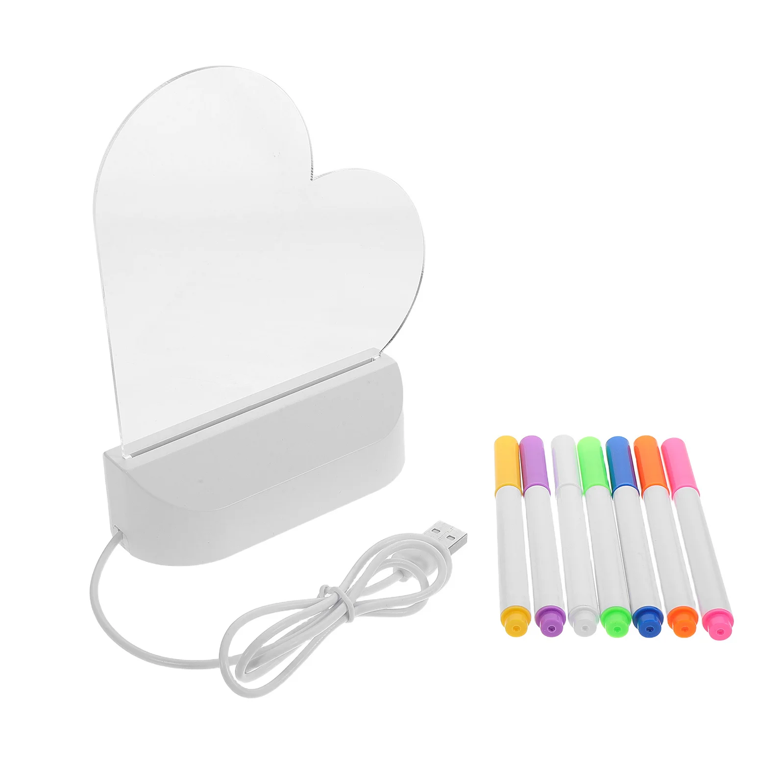 Tablero de mensajes de corazón acrílico LED, tableta de escritura borrable, luz nocturna, pizarra blanca portátil para escritorio, tablero de notas para adultos, 1 Juego