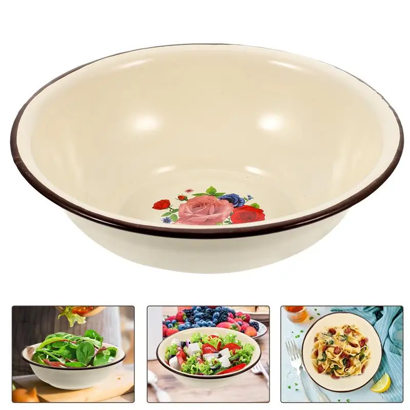 

Porcelain For Kitchen Enamelware Bowl Vintage Noodle Bowl Soup Noodle Salad Mixing Bowl Food Container For Storing Lard Fruit