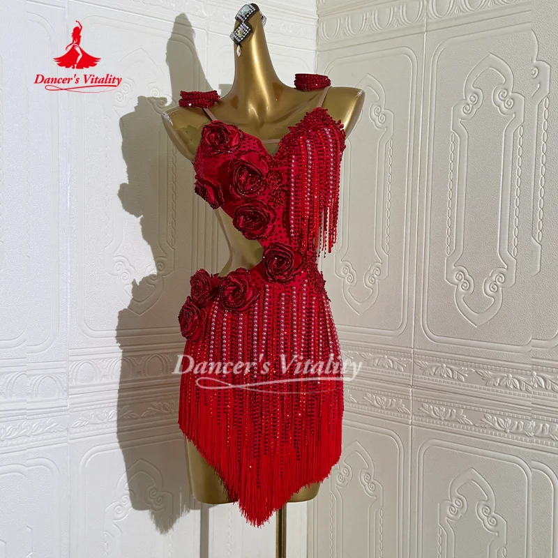 Latein-Tanz-Quastenkleid für Damen, maßgeschneidert, Cha Cha, Rumba, Samba, Performance-Kostüm, Mädchen-Wettbewerbskleider, Tänzerin Vitalität