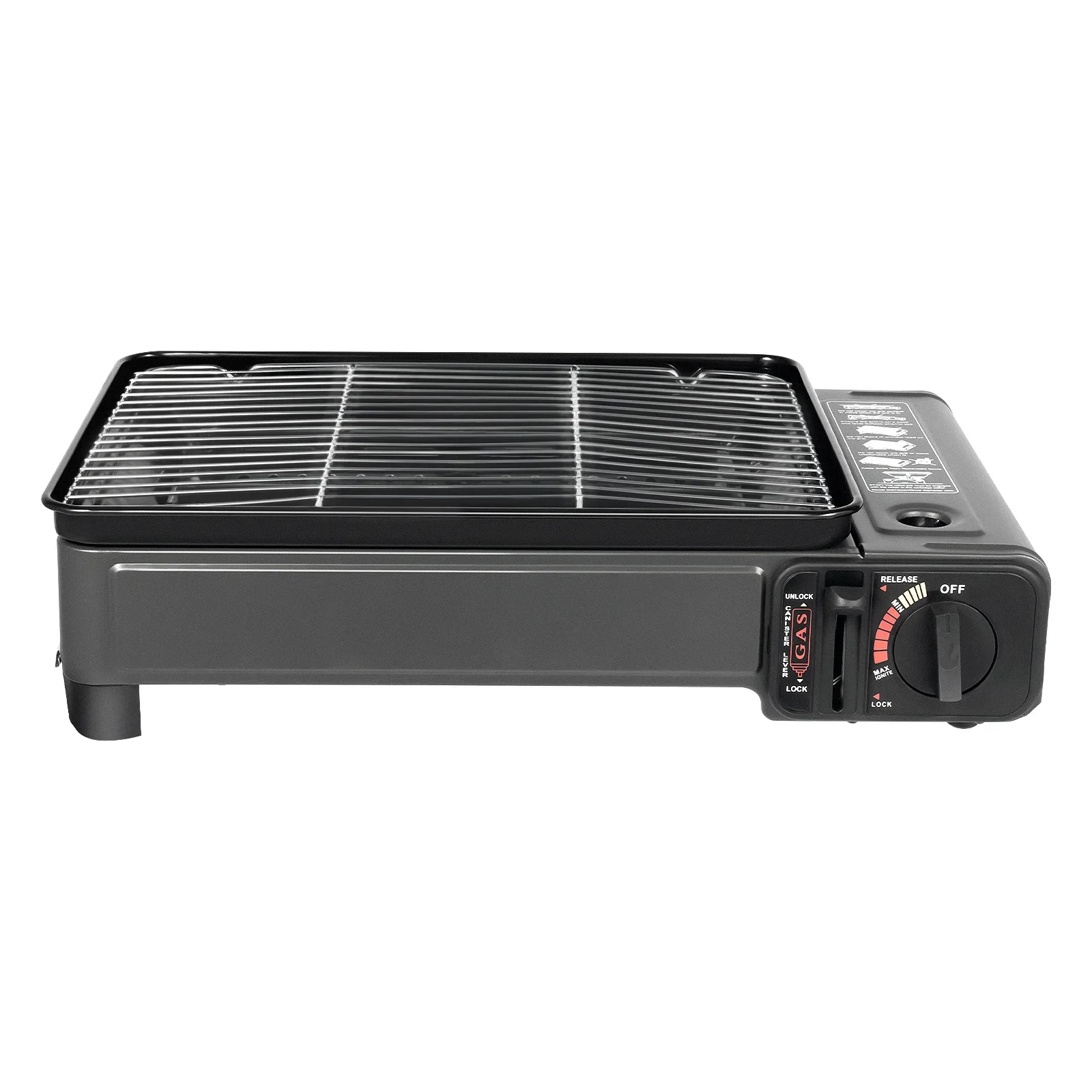 Tragbarer Gasgrill, Dual-Fuel Outdoor-Kocher mit LPG-Tank & Butanbehälter-Adapter, Einstellbare Wärmestufe Campingkocher für Reisen, Trekking, Picknick, Komplettes BBQ-Set mit Ölwanne & Aufbewahrungskoffer – Detail 5