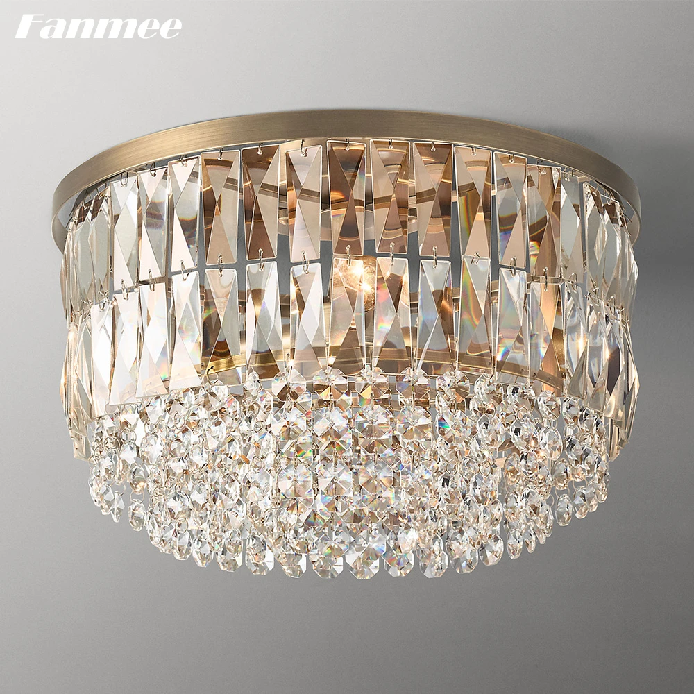 Modern Ceiling Chandelier for Bedroom Small Portia Crystal Flushmount Brass Round Ceiling Lights Kitchen Clear Cristal Lamps