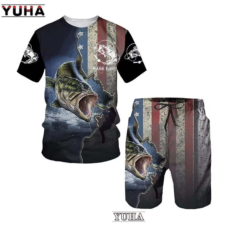 ปลาคาร์พตกปลา 3Dพิมพ์ผู้ชายTracksuitsเสื้อผ้าฤดูร้อนผู้ชายเสื้อยืดกางเกงขาสั้นชุดผู้หญิงกีฬาTracksuitsเด็กTshirtเสื้อผ้า