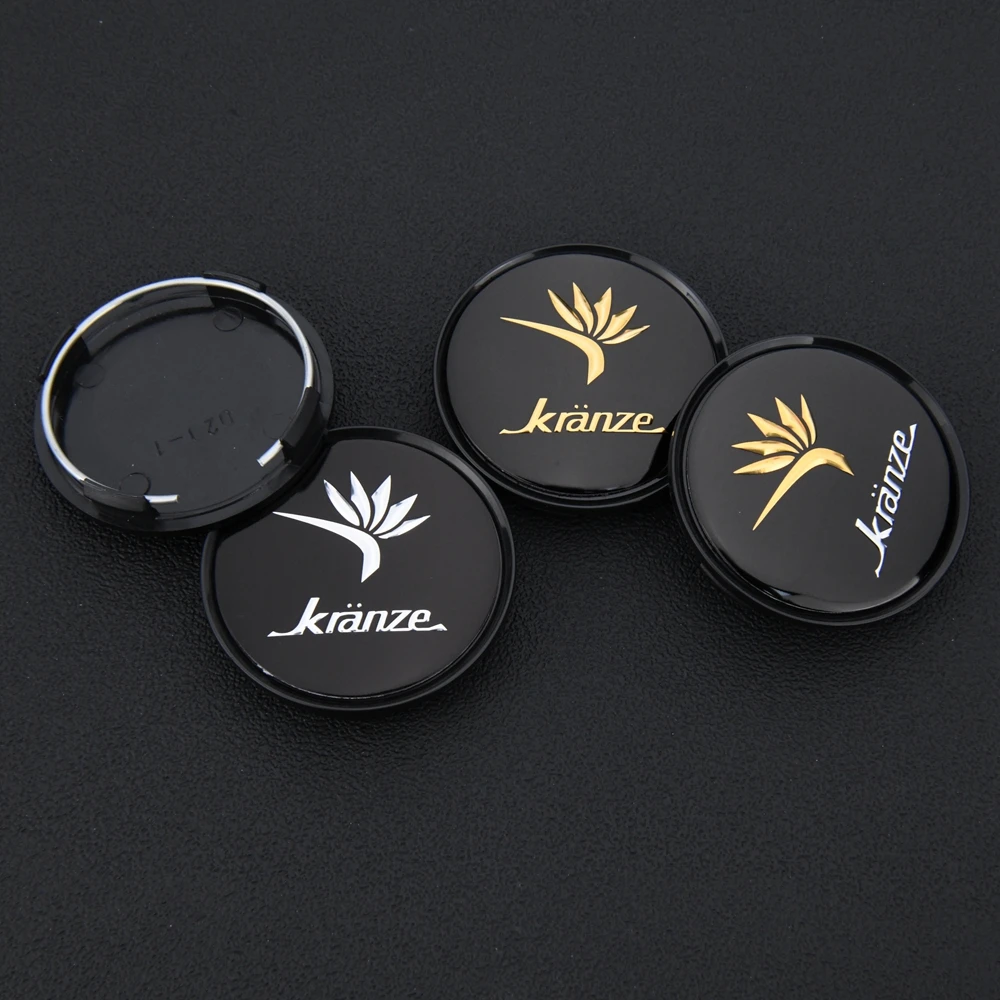 4PCS Wheel Cap 63mm OD / 58mm Clip KRANZE Emblem Sticker Rim Caps Wheel Center Hub Cap Black & Silver