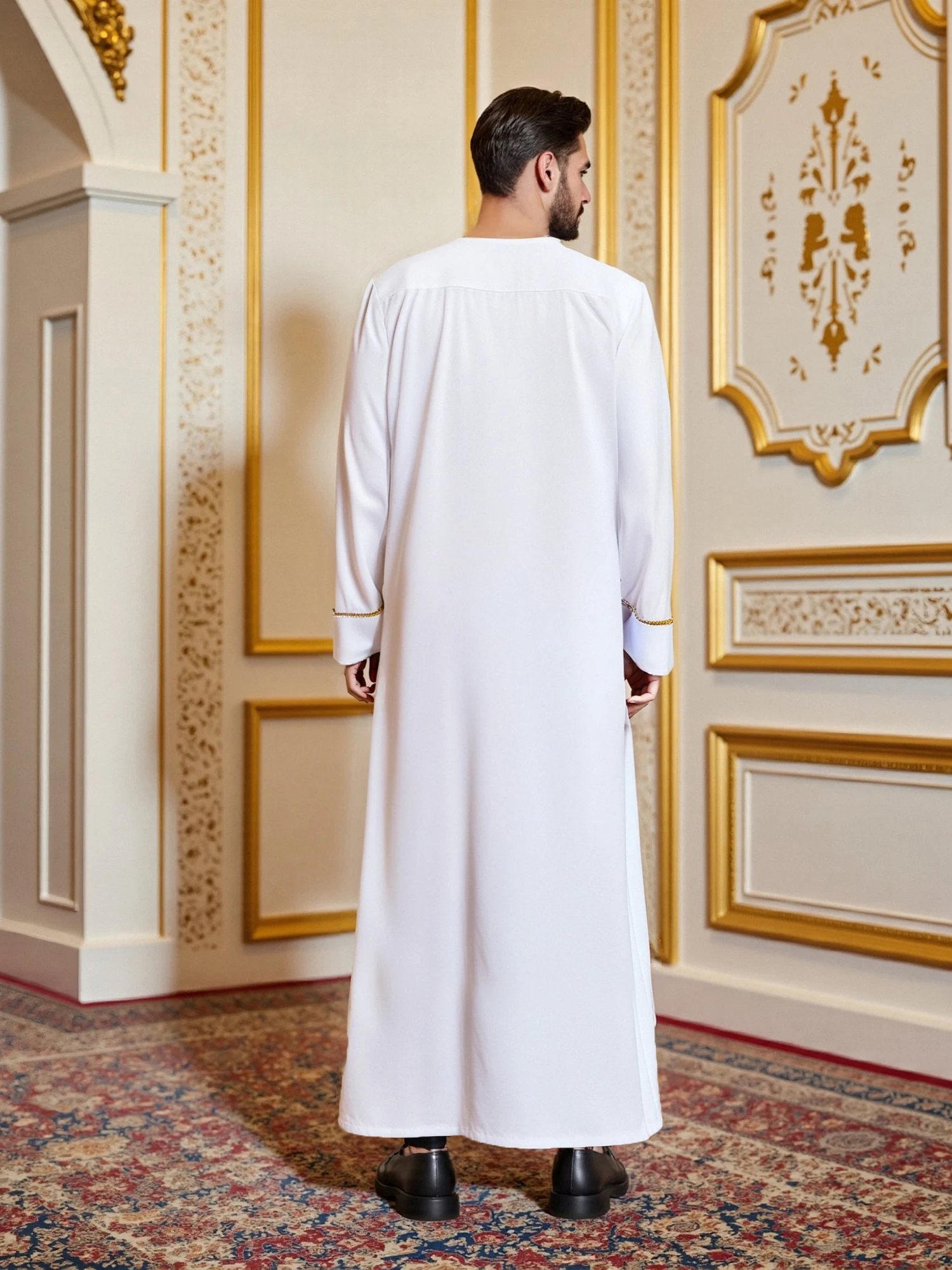 Abito caftano da uomo ricamato in oro manica lunga girocollo ampio abito lungo stile etnico costume nazionale