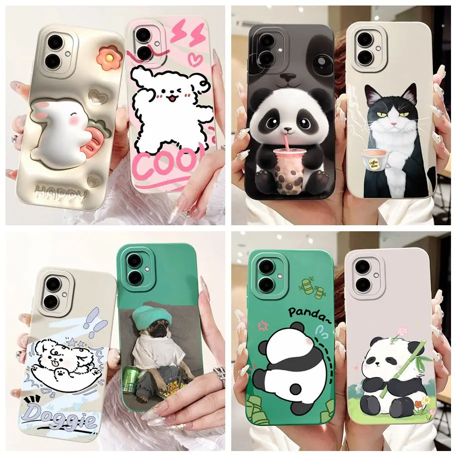 For Samsung Galaxy A06 Case Lovely Rabbit Panda Liquid Silicone Full Protection Matte Funda For Samsung A06 SM-A065F Phone Cover