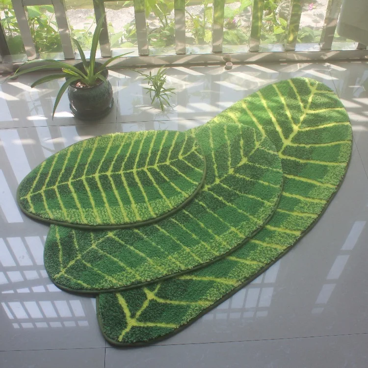 Green Carpet Leaves Bathroom Mat Non-slip Children\'s Mat Bedroom Door Mat  Living Room Rug Home Decoration