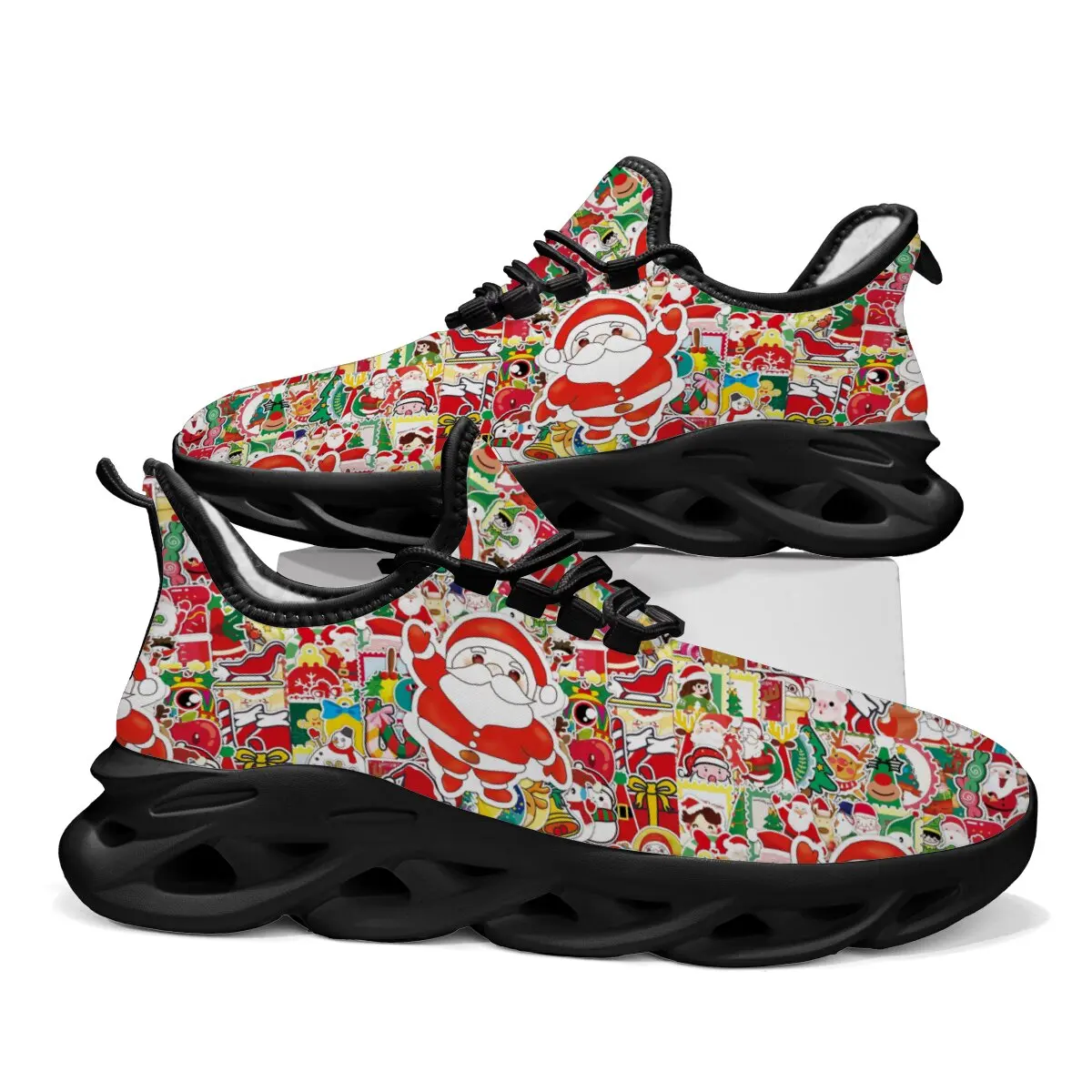 جديد أسود سوليد زوجين نمط كبير الحجم مسطحة القاع منخفضة أعلى شبكة مطاطية يطير متماسكة الدانتيل متابعة عيد الميلاد اللون كتلة حذاء كاجوال