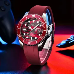 LIGE Outdoor Sport Quartz Wristwatch Creative Red Camouflaged Mens Watches Luminous Date Watch Man Male Clock Waterproof