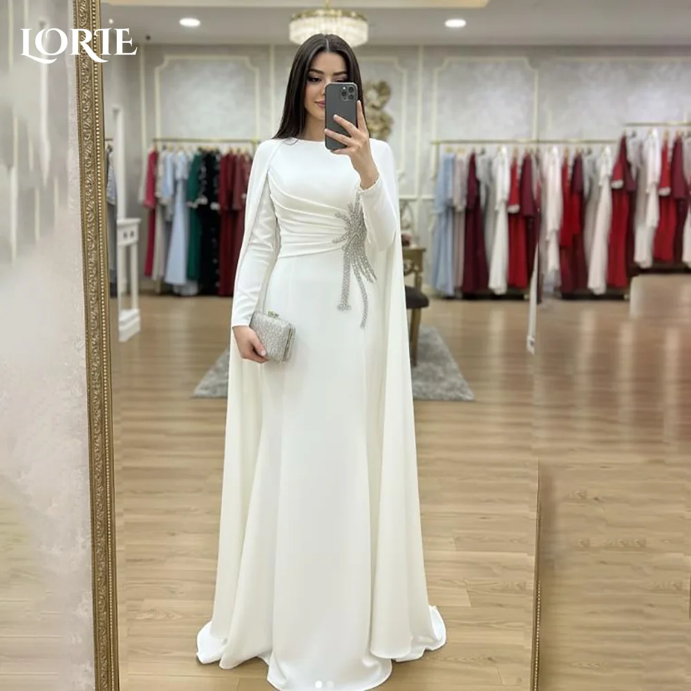 

LORIE Sexy Satin Long Sleeve Wedding Dresses A-line Pleats High Collar Ruffle Elegant Customized Bridal Gown Muslim Arabia Dress