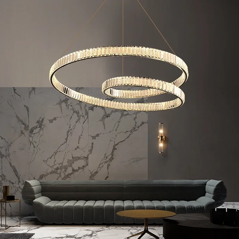 

Modern Lrregular Ring Crystal Hanging Chandelier LED Fixture Lustre Home Decoraction Luxury Pendant Lamps Led Indoor Lighting